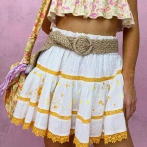 LoveShackFancy Jennings Embroidered Mini Skirt In Antique White S